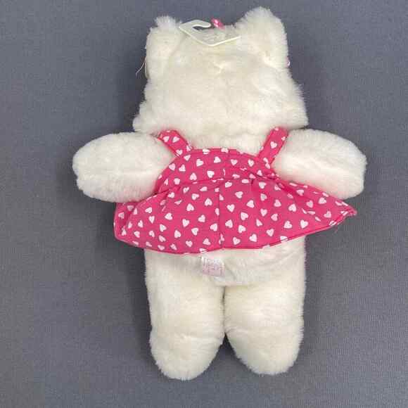 VTG Valentine Teddy Bear Plush Stuffed Animal White Pink Hearts Skirt 12" New - Picture 5 of 12